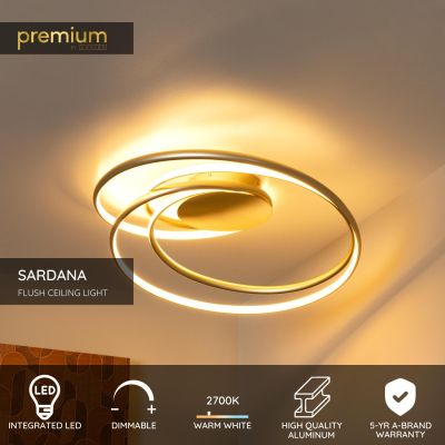 Lucide SARDANA - Flush ceiling light - LED Dim. - 1x54W 2700K - Matt Gold / Brass - Premium